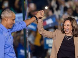 Obama shared the stage with Kamala Harris